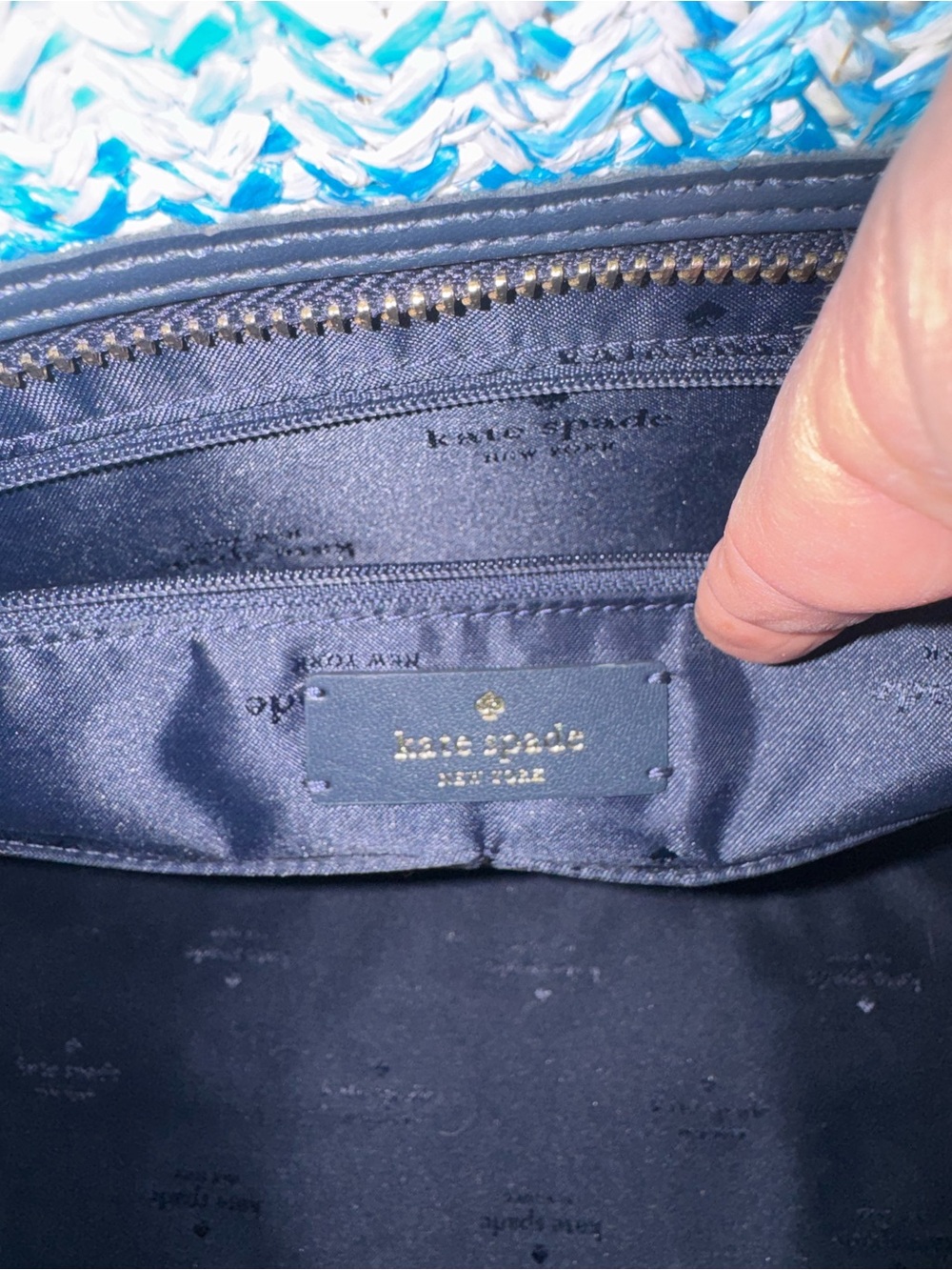 kate spade Blue and Tan Striped Woven Tote - Picture 4 of 7